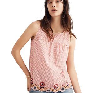 Madewell Embroidered Pink Gingham Tank Top